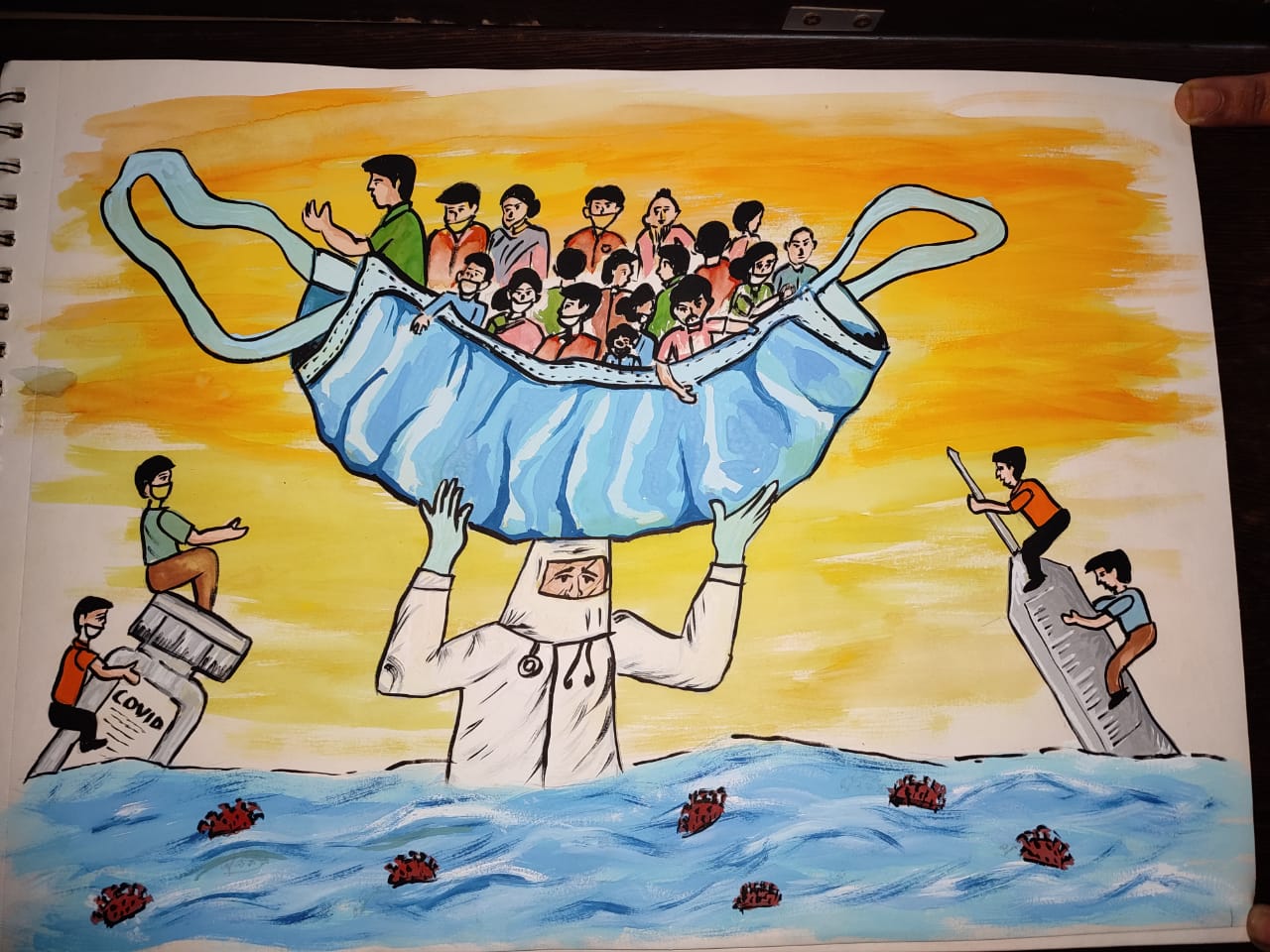 Painting prepared by Mr. Siddhesh Mali. (IV B.P.O) for creating awareness about Covid-19 Pandemic and potrating the struggle of front line Health Care workers.